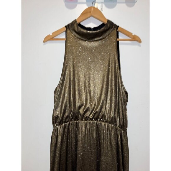 Alice + Olivia Estelle Gold Shimmer Sequin Dress Medium - Picture 3 of 10